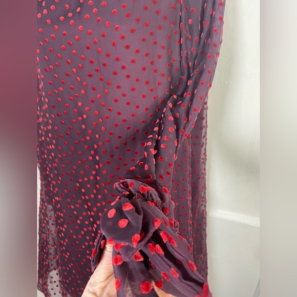 Taylor Burgundy Maroon Red Polka Velvet Dot Long Sleeve Shift Dress - Picture 6 of 8